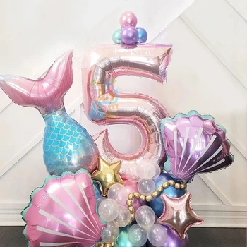 33 шт., набор воздушных шаров-русалочек, Розовое золото, 0-9 номеров, Воздушный шар из фольги для украшения детского Дня рождения.