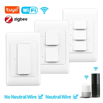 Tuya Zigbee/WIFI smart switch US AU кнопочный Настенный Выключатель Физического Освещения 1/2 /3Gang smart life Голосовое Управление Google Alexa
