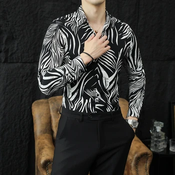 Модная новая мужская повседневная рубашка с длинными рукавами и принтом, высококачественная весенне-осенняя мужская рубашка, мужская рубашка с цветочным рисунком для вечеринки в ночном клубе