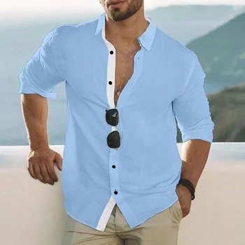 2023 однотонная рубашка, мужская повседневная одежда высокого класса, приталенная мужская рубашка с длинным рукавом, синяя рубашка, кардиган на пуговицах с лацканами, мужская одежда 7 цветов