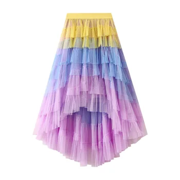 Нерегулярная лоскутная фатиновая юбка с завышенной талией, Сетчатые юбки-пачки для женщин 2023