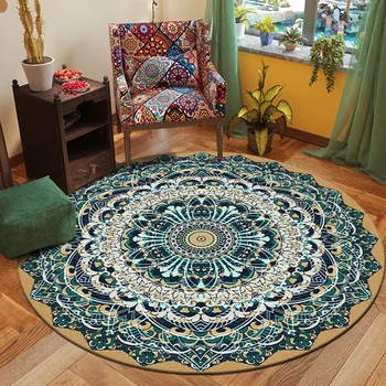 Круглый персидский ковер в стиле ретро, напольный коврик в этническом стиле, нескользящий коврик для посуды, коврики для спальни, гостиной, Кухонные коврики