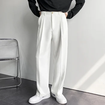 Белый однотонный мужской костюм с широкими штанинами, Повседневные брюки 2023, Новый модный бренд, Мужские брюки, Мешковатые брюки в корейском стиле, Одежда