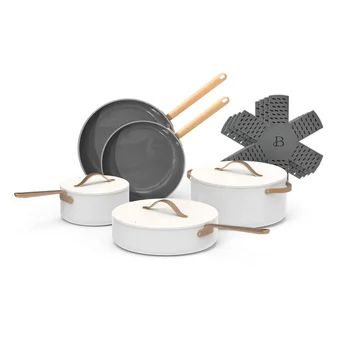 Красивый набор керамической посуды с антипригарным покрытием из 12 предметов White Icing От Drew Barrymore Кухонные принадлежности Возможно быстрое равномерное нагревание