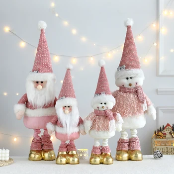 Рождественская тема, Розовая Растягивающаяся кукла Санта Клаус, Снеговик, Плюшевый Эльф, детская игрушка, Новогодние подарки, товары для украшения домашней вечеринки 2024
