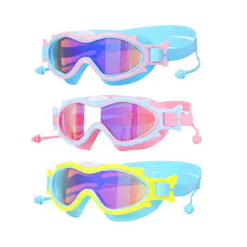 Детские плавательные очки с затычками для ушей, летние пляжные очки с регулируемой защитой от запотевания