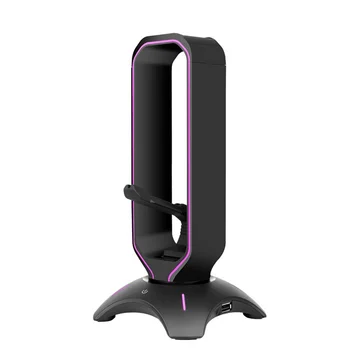 RGB Подставка для наушников, держатель гарнитуры, настольная полка для дисплея с 2 USB-портами, стол для аксессуаров для игровых ПК (розовый)