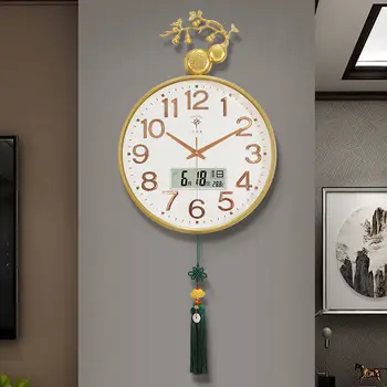 Креативные настенные часы Hulu для гостиной в новом китайском стиле, модные легкие роскошные часы с календарем, висящие на стене без перфорации