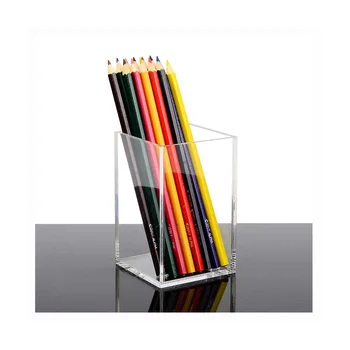 Акриловый держатель для ручек из 2 предметов, прозрачный настольный органайзер для карандашей и 4 предмета, пенал для ручек на молнии, сумка для карандашей, косметичка