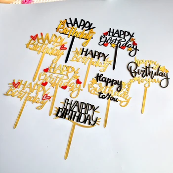1шт Акриловый топпер для торта Happy Birthday, открытка, украшение для кексов, десерта, звезда, персиковое сердечко