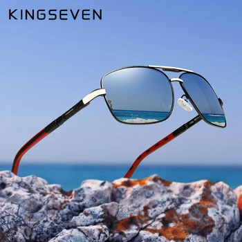KINGSEVEN Алюминиевые Брендовые поляризованные солнцезащитные очки Мужская Женская Модная оправа Мужские Зеркальные Солнцезащитные очки для вождения Красный Дизайн висков