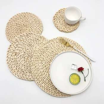 Плетеные соломенные салфетки ручной работы для обеденного стола Плетеные из натуральной круглой соломы фермерские термостойкие коврики