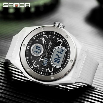 SANDA Мужские Военные часы Белые Спортивные Часы LED Цифровые 50 М Водонепроницаемые Часы Мужские Многофункциональные Кварцевые Часы Relogio Mascsculino