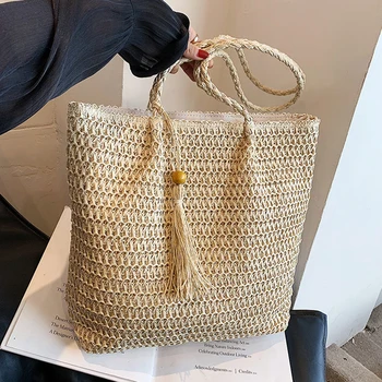 Женские тканые сумки, дизайнерские вязаные сумки через плечо, брендовая роскошная сумка для дам, большая вместительная соломенная дорожная пляжная сумка