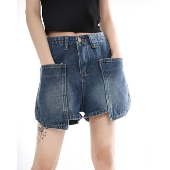 Летние джинсовые шорты, женские винтажные повседневные шорты с широкими штанинами в уличном стиле, универсальная уличная одежда, короткие брюки с высокой талией