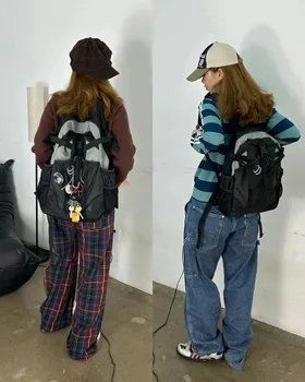 Черный нейлоновый рюкзак унисекс в стиле сафари, повседневный рюкзак для путешествий на природе, рюкзак для кемпинга, женский и мужской школьный рюкзак для поездок на работу