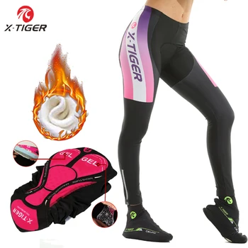 Велосипедные брюки X-TIGER, женские теплые брюки с 3D гелевой подкладкой, зимние термальные велосипедные брюки, колготки для езды на велосипеде Ciclismo