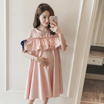 P50926 # Платье для беременных, Модное Корейское свободное платье для мам, летнее Новое поступление, платье для беременных средней длины
