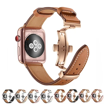 Ремешок-петля из натуральной кожи для Apple Watch 38-44 мм iWatch Series 6 SE 5 4 3 2 Браслет с застежкой-бабочкой, ремень Myl-21bd
