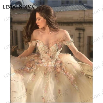 LINDO NOIVA, выпускные платья принцессы с открытыми плечами, вечернее бальное платье с аппликацией, длинное вечернее платье из тюля 2023