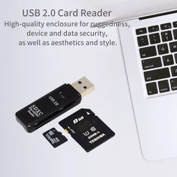 USB 2.0 кард-ридер TF / SD 2 в 1 Высокоскоростной многопортовый кард-ридер со светодиодным индикатором питания