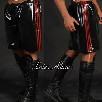 100% Натуральный Черный с красной отделкой, мужские шорты-боксеры из латекса, Свободные брюки БЕЗ молнии, резиновые жевательные резинки ручной работы