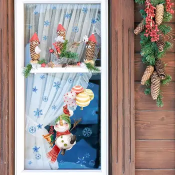 Рождественские наклейки для стекла Снеговик, Наклейка в виде Снежинки, Украшения для окон, Мультяшная Рождественская тема, Зимнее Окно