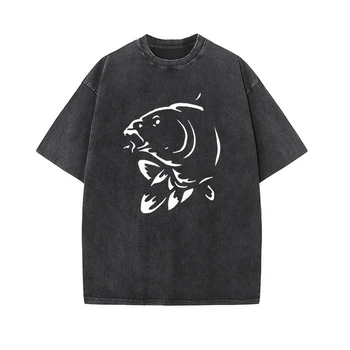 Футболка с принтом для беременных в стиле рыбацкой ловли карпа, выстиранные винтажные футболки унисекс, модные черные футболки с графическим рисунком