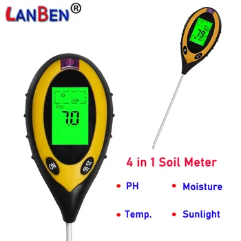 Цифровой измеритель PH почвы 4 В 1, монитор влажности почвы, Температура, тестер солнечного света для садоводства, выращивания растений с Blacklight
