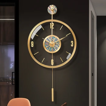 Домашний декор Настенные часы В раме из чистой меди, Стеклянное Зеркало, украшение из натурального ракушечника, Часы для гостиной, Настенные Подвесные Часы