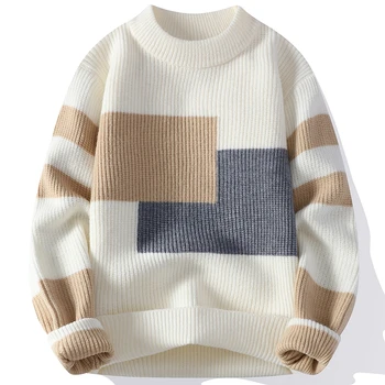 Мужской осенне-зимний шерстяной свитер, пуловер с круглым вырезом, Нижняя рубашка, подходящие по цвету Все подходящие свитера из трикотажа большого размера
