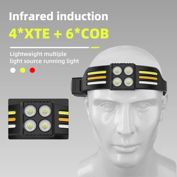 2023 USB Перезаряжаемая светодиодная сенсорная фара XPE + COB, светодиодный налобный фонарь для кемпинга, головной фонарь для рыбалки, фонарь