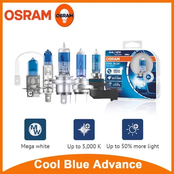 OSRAM H1 H3 H4 H7 H9 H11 9003 9005 9006 HB2 HB3 HB4 Галогенные фары холодного синего цвета Advance 12V Автомобильные фары 5000 K Свет + на 50% ярче (2 ШТ.)
