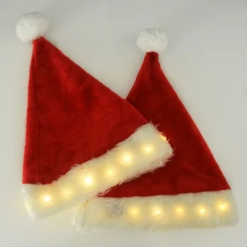 Шляпа Санта-Клауса светодиодно светится вдоль мягкой плюшевой шляпы Санта-Клауса для взрослых, детей, женщин, мужчин Рождественские подарки