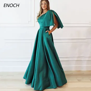 Простые вечерние платья трапециевидной формы ENOCH с карманами на одно плечо, без рукавов, с открытой спиной, на молнии, праздничное платье длиной до пола, Vestido De Gala