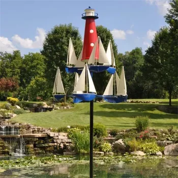 Кинетическая художественная скульптура ветра, летний маяк, парусник, ветряные мельницы, морская художественная скульптура ветра, декор для двора, сада, Ветряная вертушка