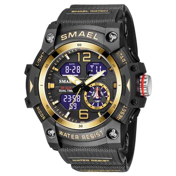 Новые мужские спортивные часы Smael, мужские часы с двойным временем, ударопрочные часы со светодиодной подсветкой, мужские спортивные часы военного качества 8007