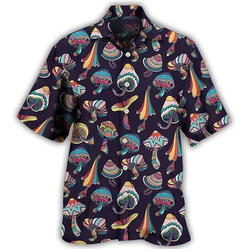 Мужские гавайские рубашки Dazzle Mushroom, Летняя пляжная рубашка с 3D-принтом, повседневная винтажная женская одежда, блузка с лацканами, обычная рубашка