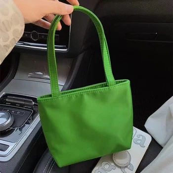 Мини-сумка для покупок, женская сумка через плечо, маленькие Оксфордские зеленые сумки, повседневная квадратная сумка-тоут, портативная сумка для подмышек для дам, сумки-тоут