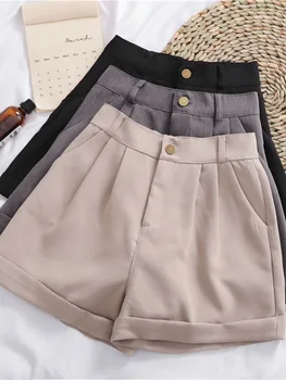 Летние шорты с высокой талией, женские простые однотонные широкие шорты в японском стиле, Женские свободные Мягкие повседневные короткие брюки