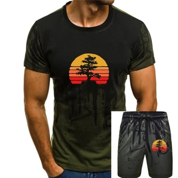 Ретро-солнце, минималистичный дизайн дерева бонсай, графическая футболка, футболки, классические хлопковые мужские футболки для фитнеса, летние футболки