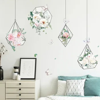 Подвесная корзина со свежими цветами, игровая спальня, гостиная, крыльцо, декоративные бабочки для рукоделия, 3D наклейка на стену