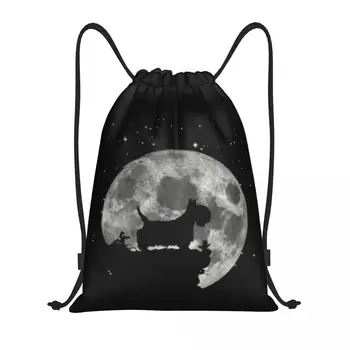 Шотландский рюкзак Westie Dog Moon на шнурке, Спортивный рюкзак для спортзала, Переносная сумка для дрессировки щенков Вест-Хайленд-Уайт-терьера.