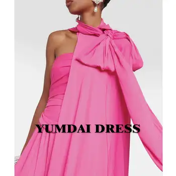 YUMDI Розовое шифоновое платье на одно плечо, элегантное платье для вечеринки в салоне Sharon Ball, платье для выступлений, женское длинное платье