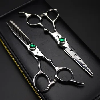 6,0-дюймовые Ножницы для волос Napson с Зеленым Драгоценным Камнем, Ножницы с прямыми Зубьями