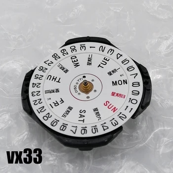 Оригинальный Совершенно новый кварцевый механизм VX33E с двойным календарем и 3 стрелками, часы с электронным механизмом, без аккумулятора и ручки VX33.