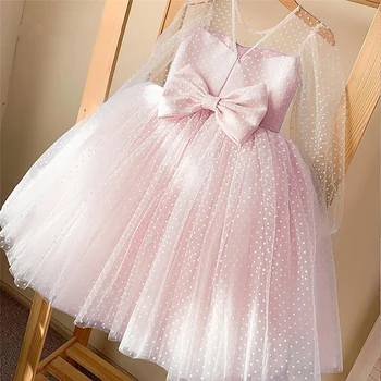Кружевное платье в горошек для девочек, элегантное платье принцессы, детские платья для девочек, день рождения, детское платье для свадебной вечеринки, 4-10 лет, Vestido