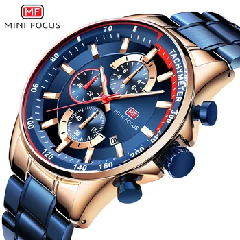 Classic Quartz Mens Watches 3 Sub-dial 6 Hands Date Display Sports Chronograph Wristwatch MINI FOCUS Мужские кварцевые часы