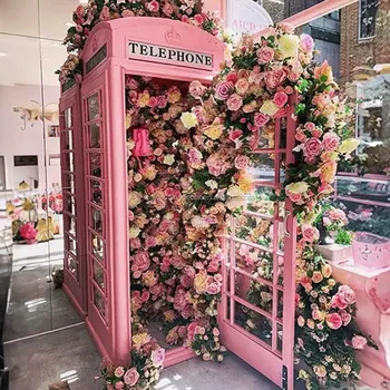 Горячая Распродажа, Декор для вечеринки, металлическая классическая Розовая Телефонная будка для свадебного украшения