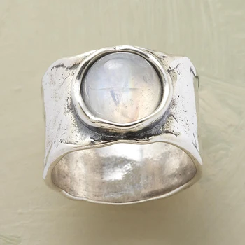 2023 Винтажные кольца с имитацией Лунного камня для женщин, ювелирные аксессуары, подарок на годовщину, Модные Широкие геометрические кольца